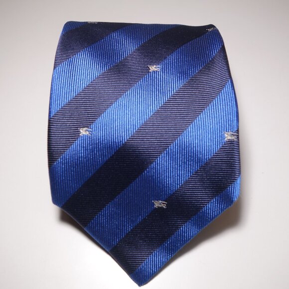 Vintage Burberrys Striped & Embroidered Logo Monogram 100% Silk Tie - Picture 1 of 6